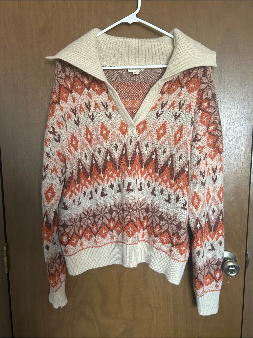 Collared Fair Isle Pullover Sweater - Cream & Rust